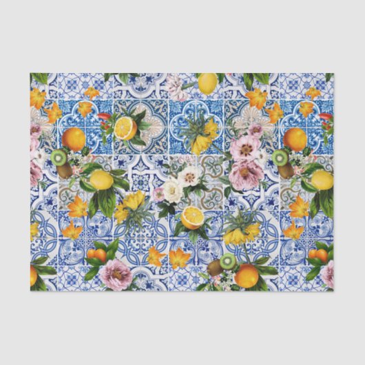 Blue Tiles Mediterranean Pattern Tissuepapier (Voorkant)