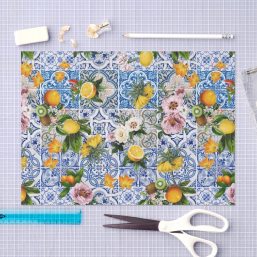 Blue Tiles Mediterranean Pattern Tissuepapier (Craft)