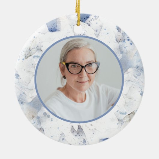 Blue Tint Anjer Waterverf Memorial Keepsake Keramisch Ornament (Achterkant)