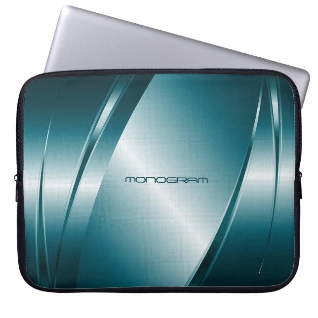 Blue Tint Metallic bliksemroestvrij stalen patroon Laptop Sleeve (Voorkant)