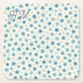 Blue Tiny Flower Simple Customize Your Initial Kartonnen Onderzetters