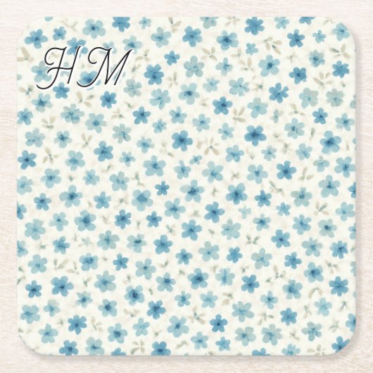 Blue Tiny Flower Simple Customize Your Initial Kartonnen Onderzetters (Voorkant)