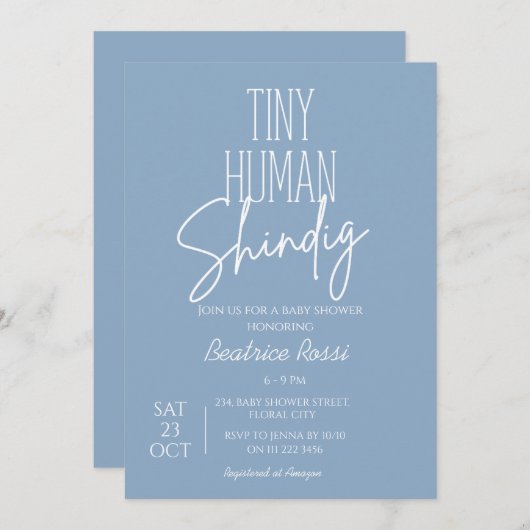 Blue Tiny Human Shindig Neutraal Modern Baby showe Kaart (Voorkant / Achterkant)