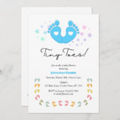 Blue Tiny Toes Baby shower Invitation Kaart (Voorkant / Achterkant)