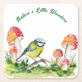 Blue Tit and Fly Agaric in a Forest Clearing Kartonnen Onderzetters