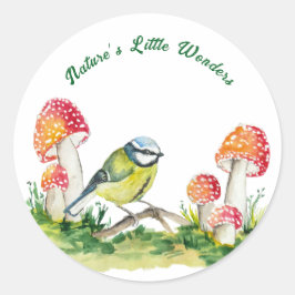 Blue Tit and Fly Agaric in a Forest Clearing Ronde Sticker