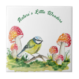 Blue Tit and Fly Agaric in a Forest Clearing Tegeltje