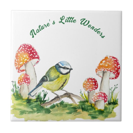 Blue Tit and Fly Agaric in a Forest Clearing Tegeltje (Voorkant)