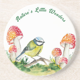 Blue Tit and Fly Agaric in a Forest Clearing Zandsteen Onderzetter