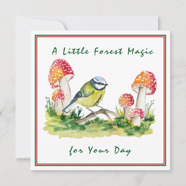 Blue Tit and Fly Agaric Watercolor (Voorkant)