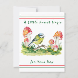 Blue Tit and Fly Agaric Watercolor Briefkaart