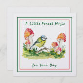 Blue Tit and Fly Agaric Watercolor Feestdagenkaart (Voorkant / Achterkant)