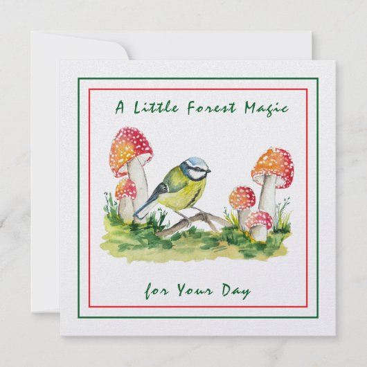 Blue Tit and Fly Agaric Watercolor Feestdagenkaart (Voorkant)