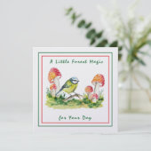 Blue Tit and Fly Agaric Watercolor Feestdagenkaart (Staand voorkant)