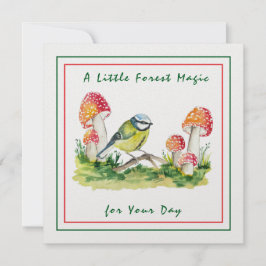 Blue Tit and Fly Agaric Watercolor Feestdagenkaart