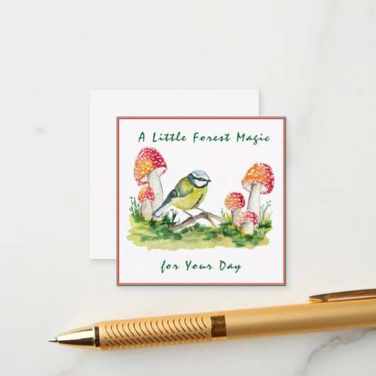 Blue Tit and Fly Agaric Watercolor Informatiekaartje (Voorkant / Achterkant in situ)