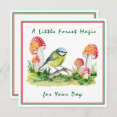 Blue Tit and Fly Agaric Watercolor Kaart (Voorkant / Achterkant)