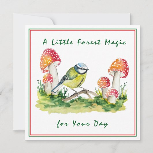 Blue Tit and Fly Agaric Watercolor Kaart (Voorkant)