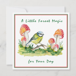 Blue Tit and Fly Agaric Watercolor Kaart