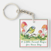 Blue Tit and Fly Agaric Watercolor Sleutelhanger (voorkant)