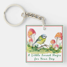 Blue Tit and Fly Agaric Watercolor Sleutelhanger