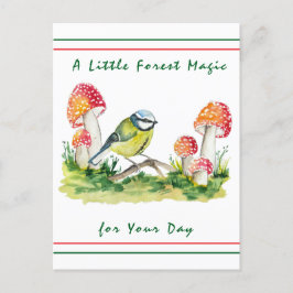 Blue Tit and Fly Agaric Waterverf Feestdagenkaart