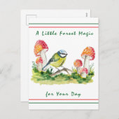 Blue Tit and Fly Agaric Waterverf Feestdagenkaart (Voorkant / Achterkant)