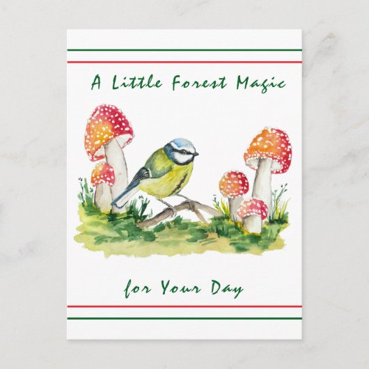 Blue Tit and Fly Agaric Waterverf Feestdagenkaart (Voorkant)