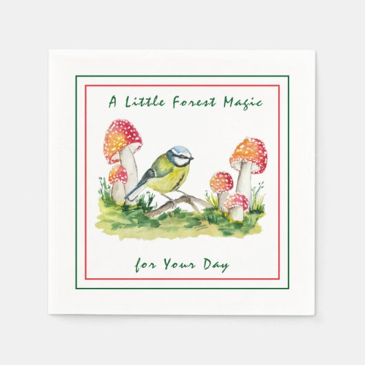 Blue Tit and Fly Agaric Waterverf Servet (Voorkant)