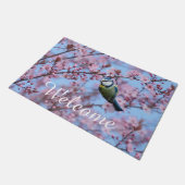 Blue Tit Bird in Pink Japanse Cherry Blossom Deurmat (Schuin)