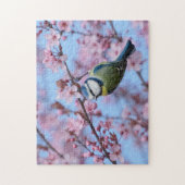Blue Tit Bird in Pink Japanse Cherry Blossom Legpuzzel (Verticaal)