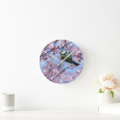Blue Tit Bird in Pink Japanse Cherry Blossom Ronde Klok (Huis)