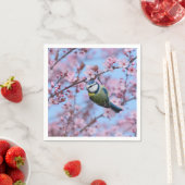 Blue Tit Bird in Pink Japanse Cherry Blossom Servet (Insitu)