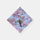 Blue Tit Bird in Pink Japanse Cherry Blossom Servet (Hoek)