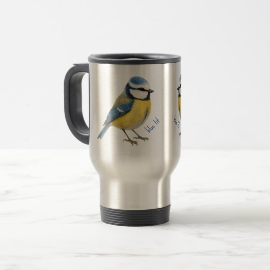 Blue Tit Bird Mug Nature Lover Gift Reisbeker (Voorkant links)
