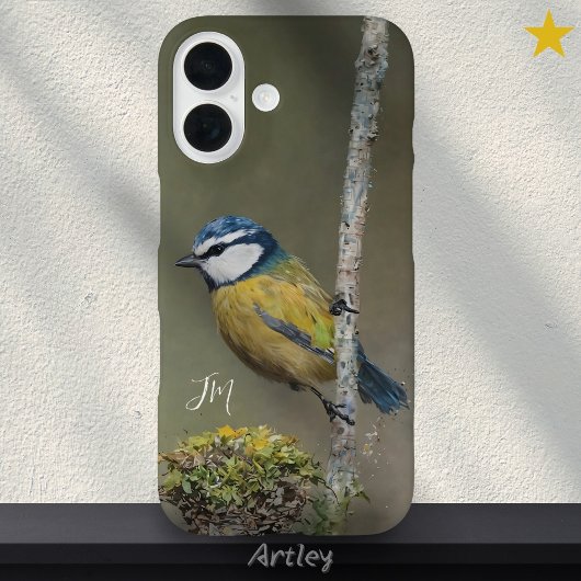 Blue Tit Bird Painting Birdwatcher Aangepaste naam Case-Mate iPhone Case
