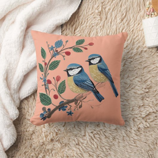 Blue Tit Birds on a Vine  Kussen (Deken)