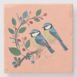 Blue tit birds on a vine Quilling design Stenen Onderzetter