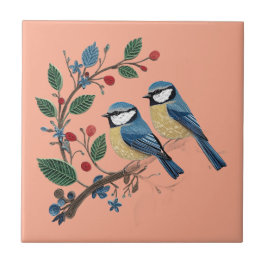 Blue tit birds on a vine Quilling design Tegeltje