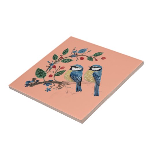 Blue tit birds on a vine Quilling design Tegeltje (Zijkant)