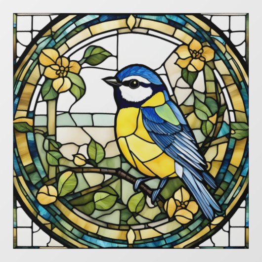 Blue Tit Faux Glas in lood Bluetit Bird Raamsticker (Vel)