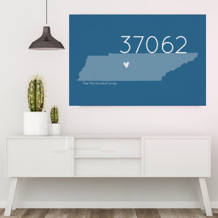 Blue TN Zip Code Tennessee Outline Heart Poster