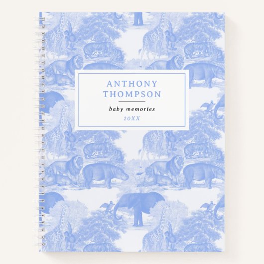 Blue Toile Animals Safari Chinoiserie Baby Boy Notitieboek (Voorkant)