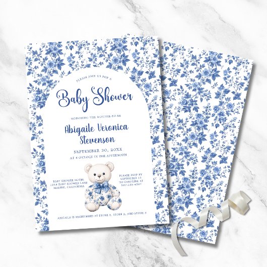 Blue Toile Baby shower Invitation Kaart