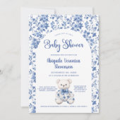 Blue Toile Baby shower Invitation Kaart (Voorkant)