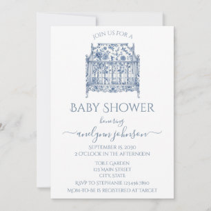 Blue Toile Bassinet Baby shower Kaart