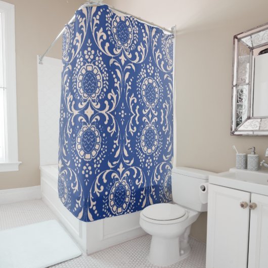 Blue Toile Bathroom Showgordijn Douchegordijn (In situ)
