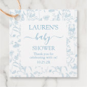 Blue Toile Beer Baby shower Boy Bedankjes Labels (Voorkant)