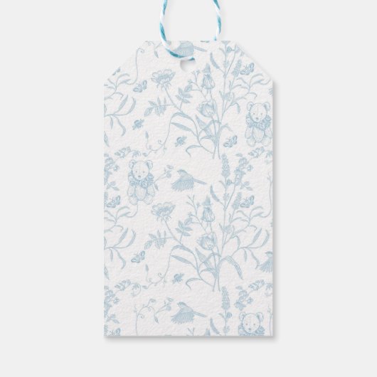 Blue Toile Beer Baby shower Boy Gift Label Cadeaulabel (Achterkant)