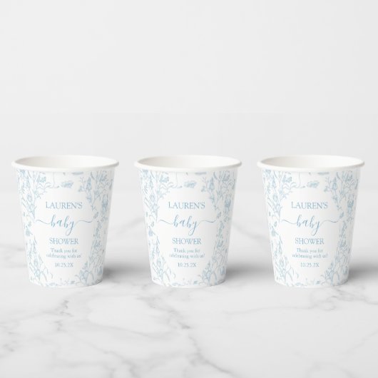 Blue Toile Beer Baby shower Boy Papieren Bekers (Multi)